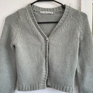 Abercrombie & Fitch Knit Button Sweatshirt in Jade Green